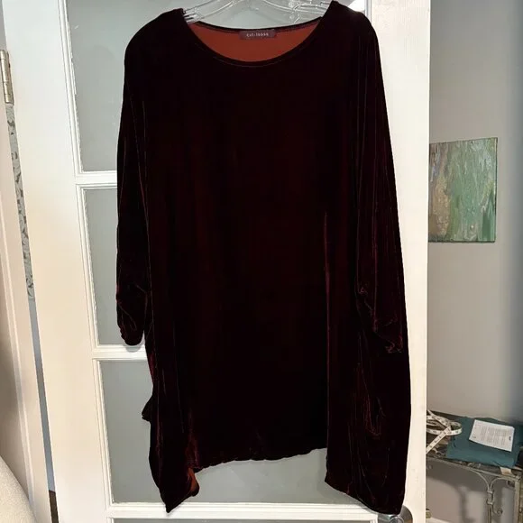 Cut Loose Ruby Velvet Tunic One Size Washable Silk Blend EUC - Picture 1 of 6